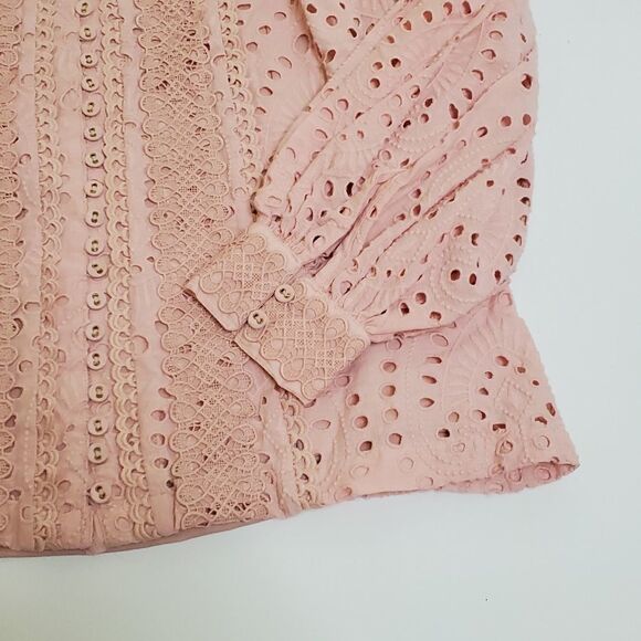 $140 NEW Boston Proper EYELET NUDE PINK FEMININE CAMI LONG SLEEVE TOP MEDIUM NWT - Picture 6 of 10